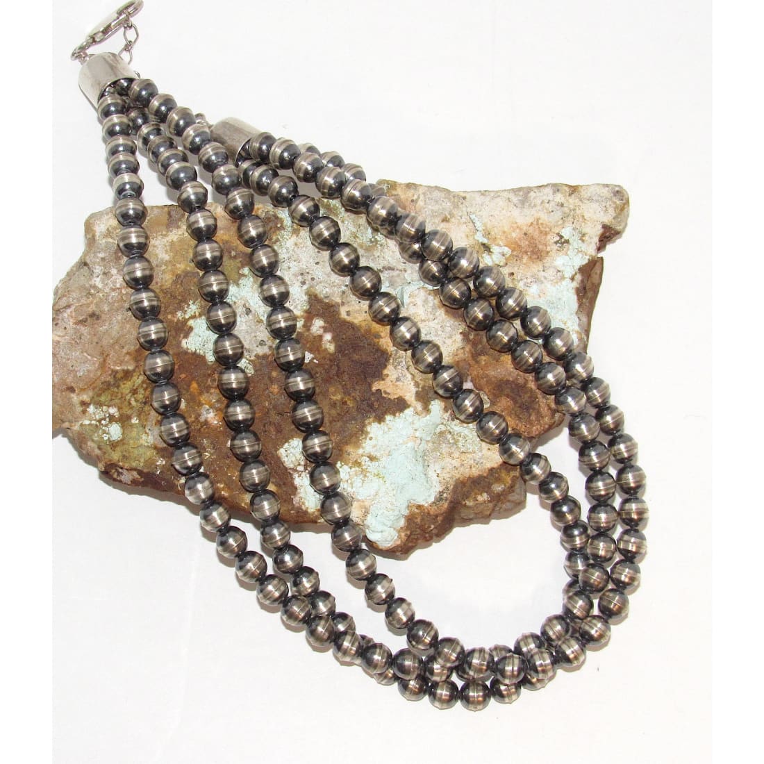 Navajo Pearls Necklace Sterling Silver Beads 16’’L 3 Stand