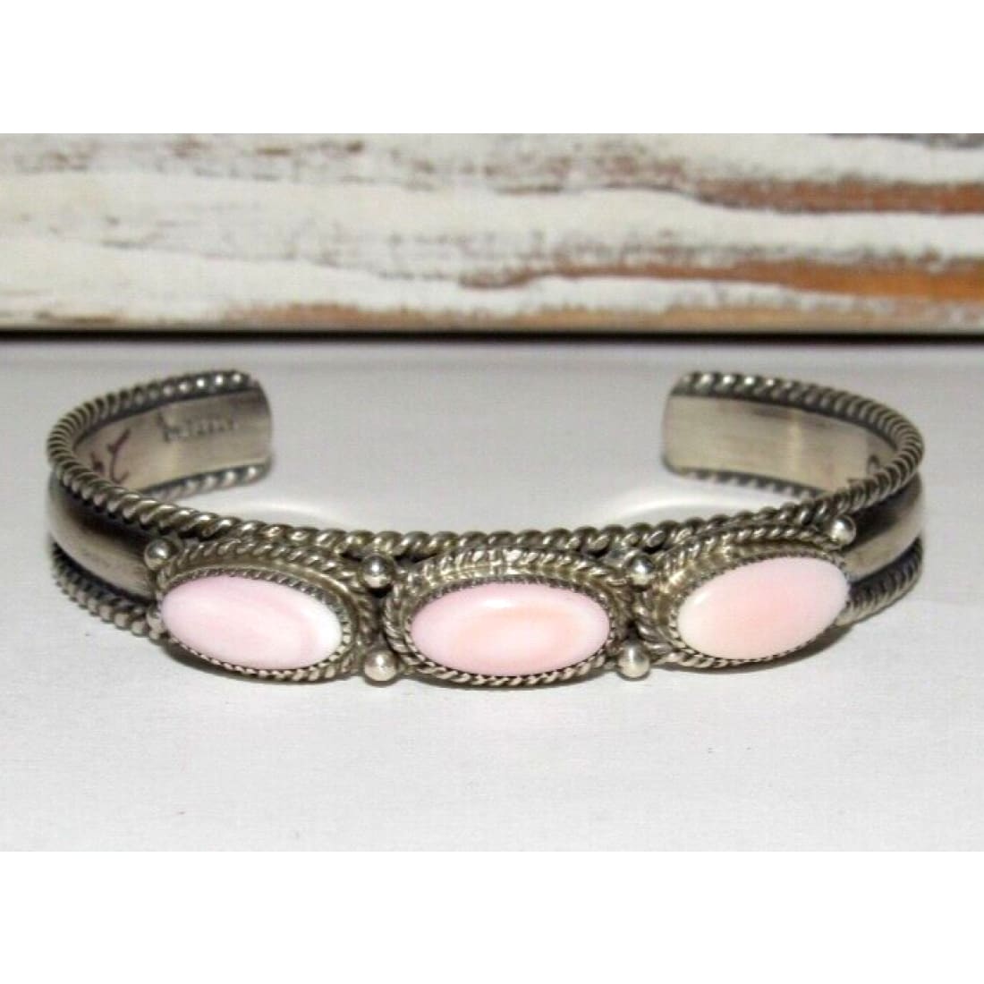Navajo Pink Conch Bracelet Stacker Sterling Silver Cuff G.