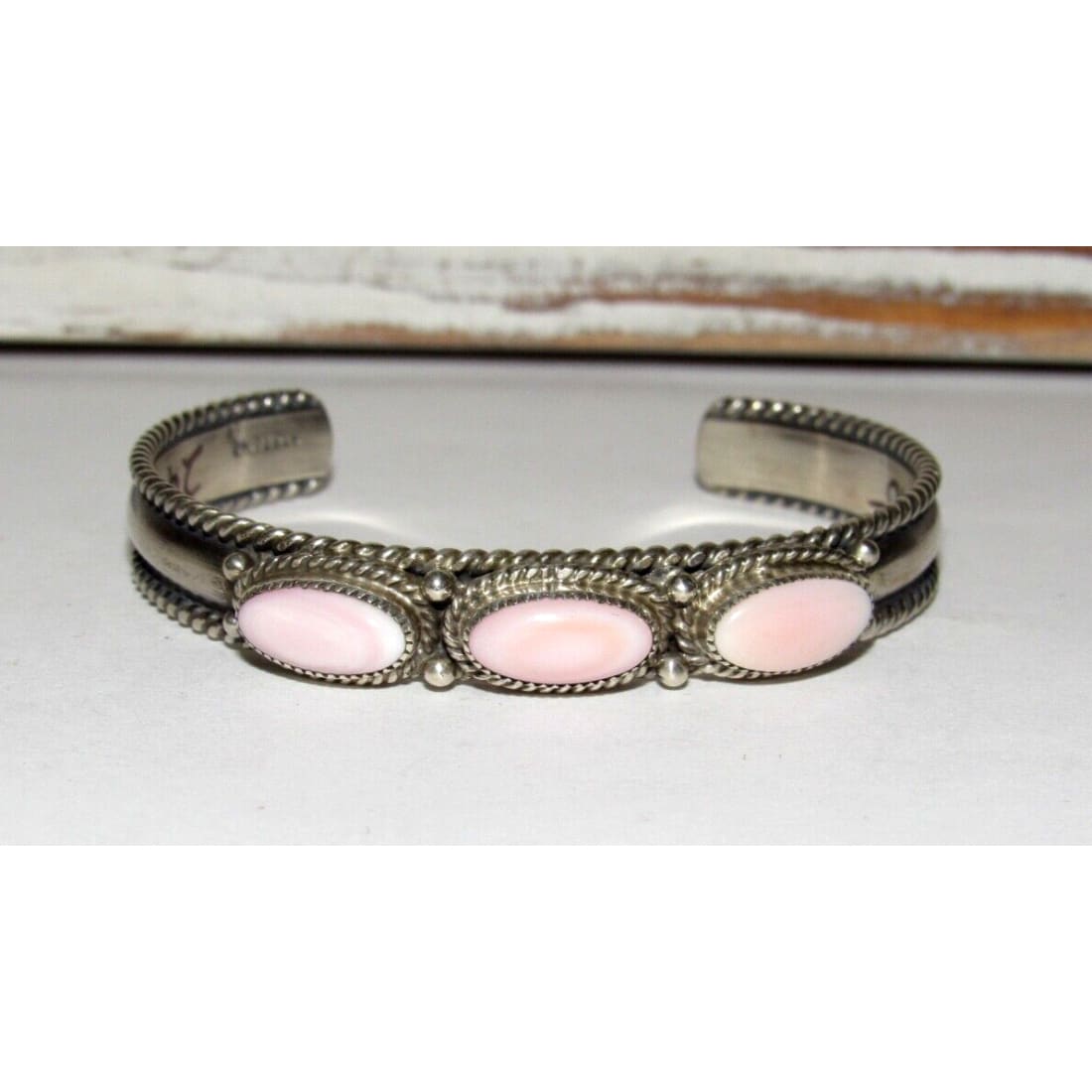 Navajo Pink Conch Bracelet Stacker Sterling Silver Cuff G.
