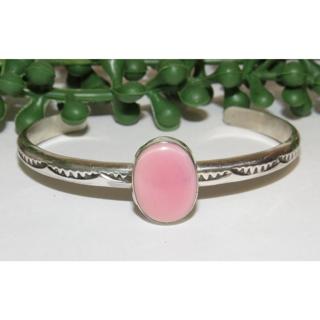 Navajo Pink Conch Bracelet Stacker Sterling Silver Cuff G.