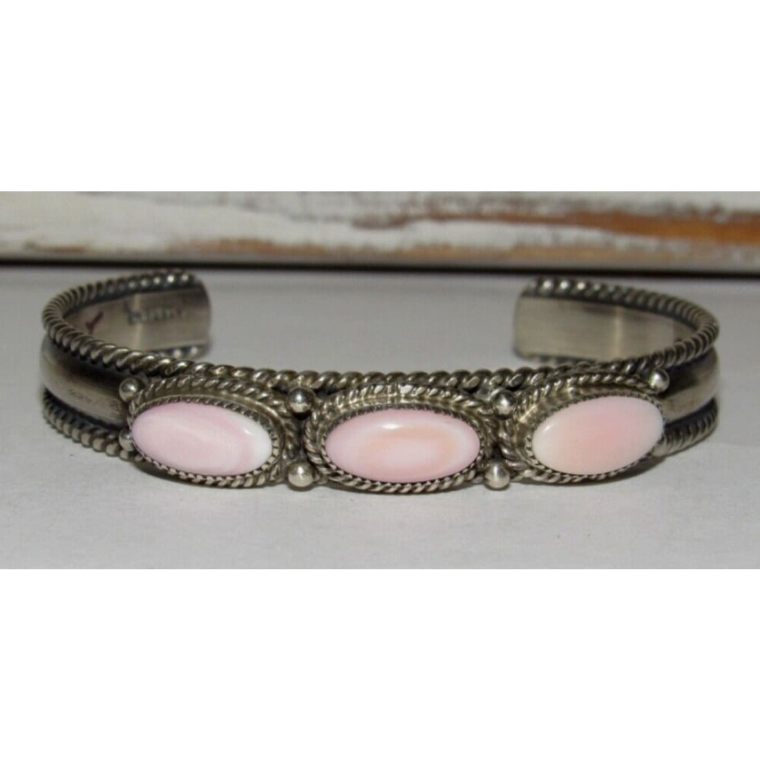 Navajo Pink Conch Bracelet Stacker Sterling Silver Cuff G.