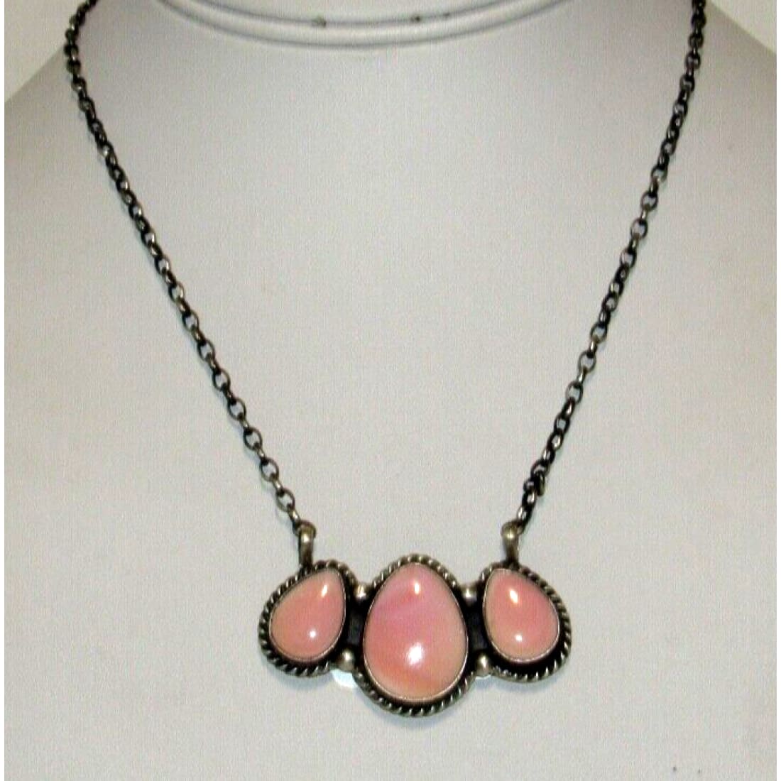 Navajo Pink Conch Cluster Bar Necklace Sterling Silver D