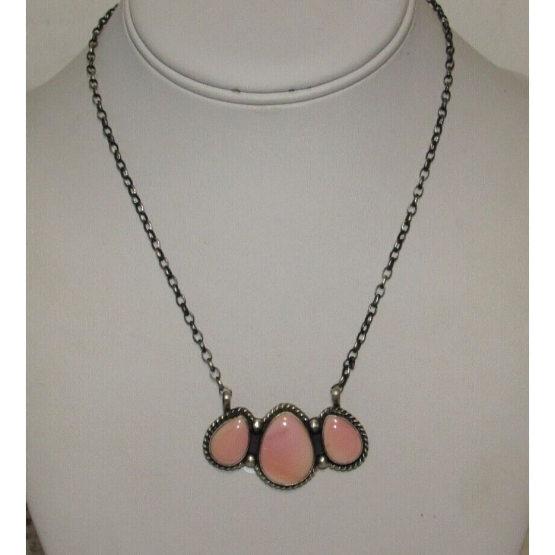 Navajo Pink Conch Cluster Bar Necklace Sterling Silver D