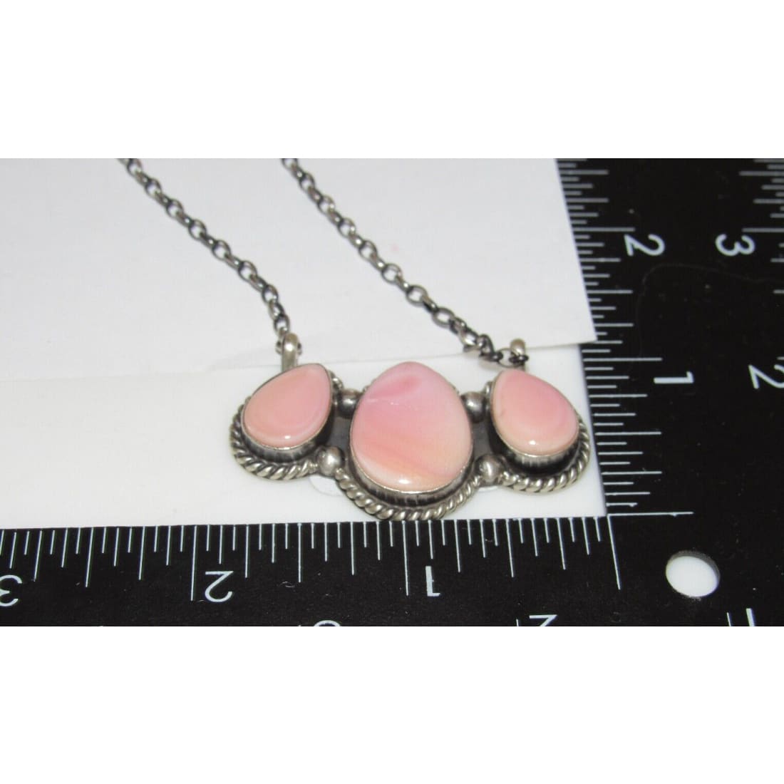 Navajo Pink Conch Cluster Bar Necklace Sterling Silver D