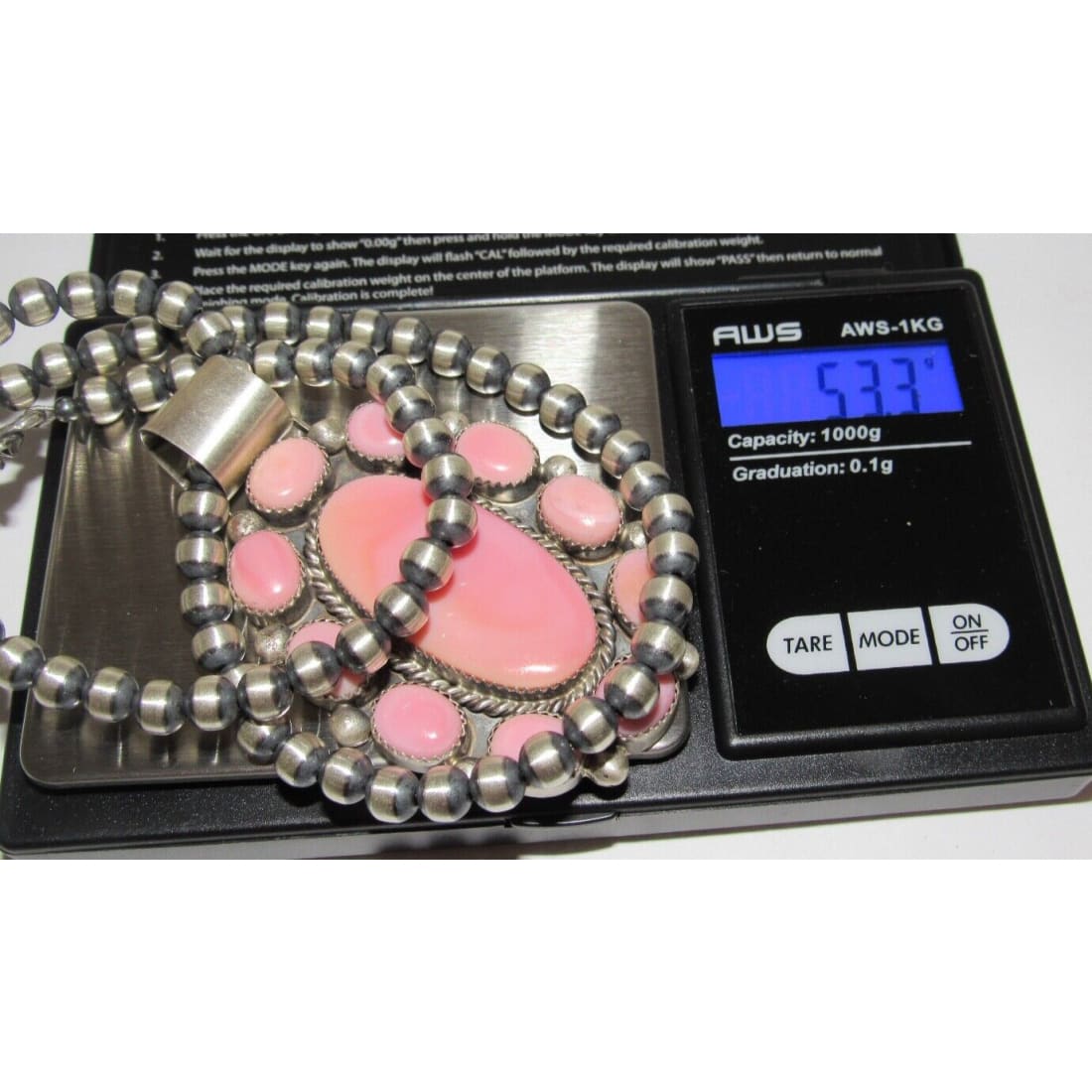 Navajo Pink Conch Cluster Pendant Navajo Pearls Necklace M.