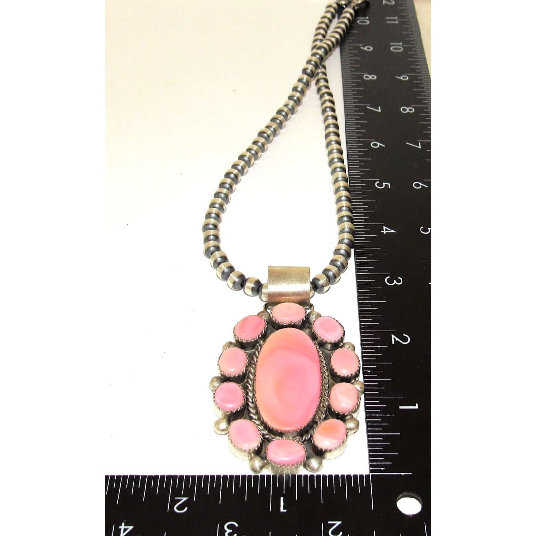 Navajo Pink Conch Cluster Pendant Navajo Pearls Necklace M.