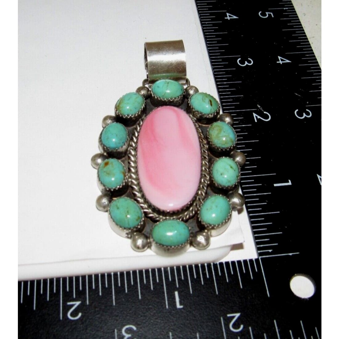 Massive Navajo Cluster Pendant Pink Conch Royston Turquoise