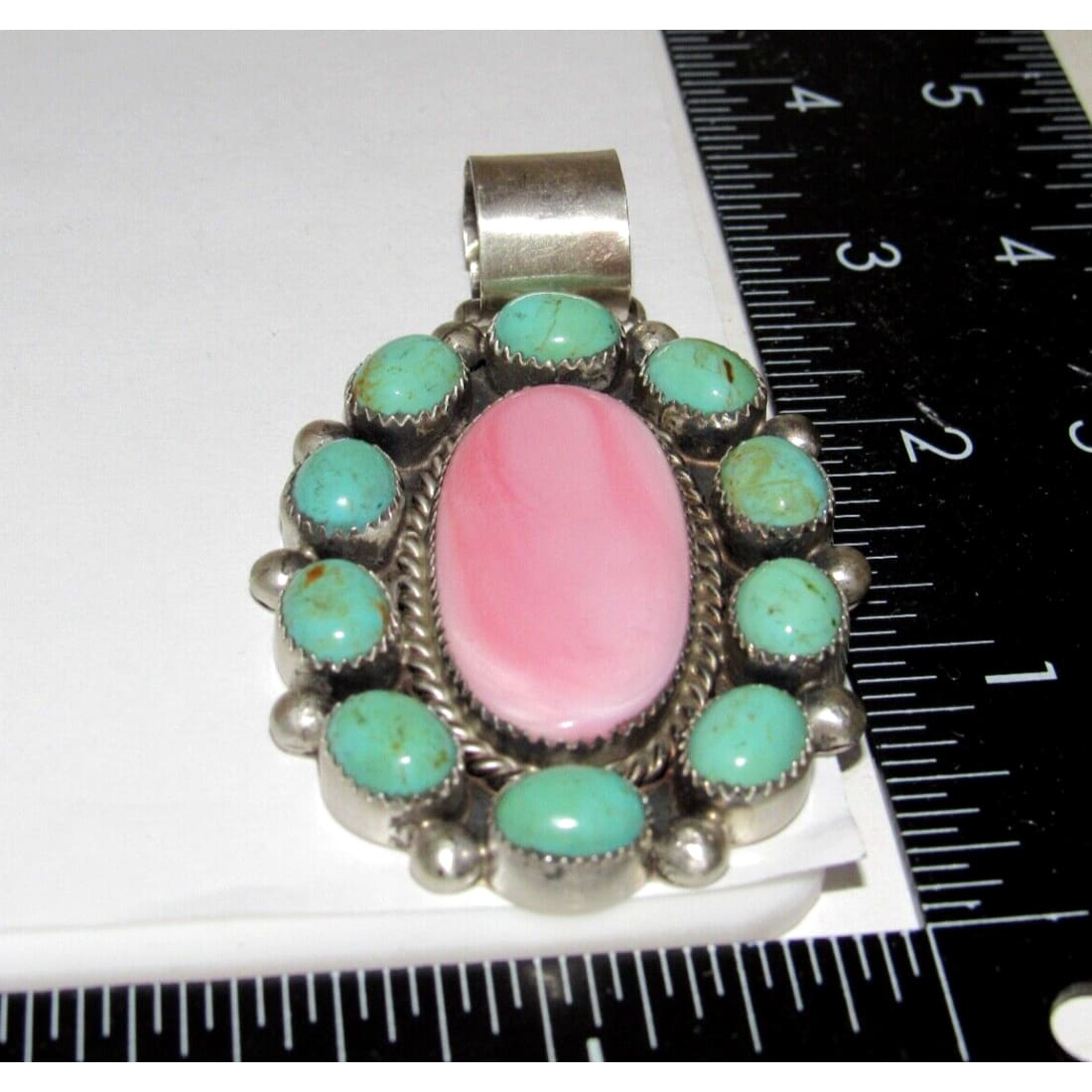 Massive Navajo Cluster Pendant Pink Conch Royston Turquoise