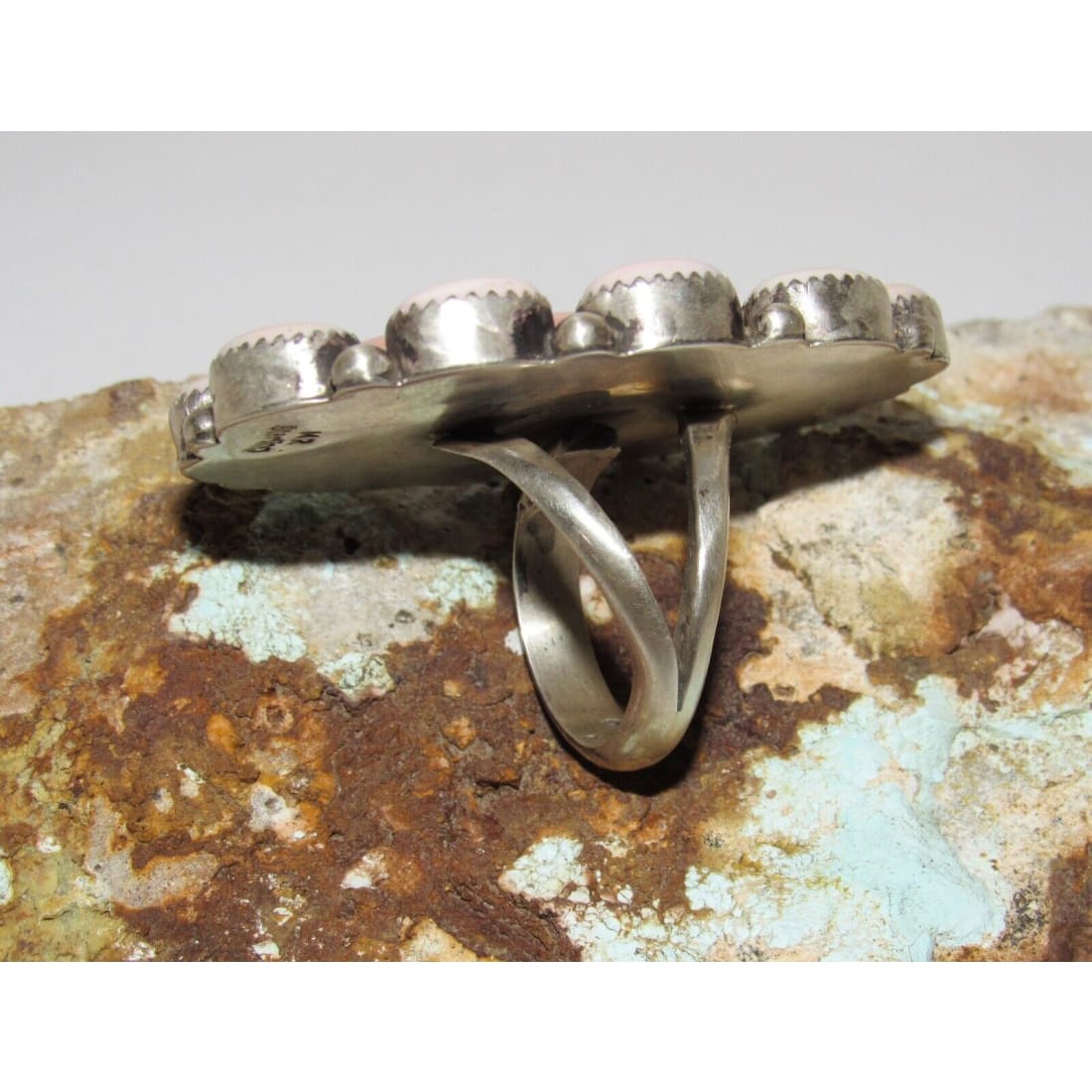 Navajo Pink Conch Cluster Ring Size 9 Adjustable Sterling