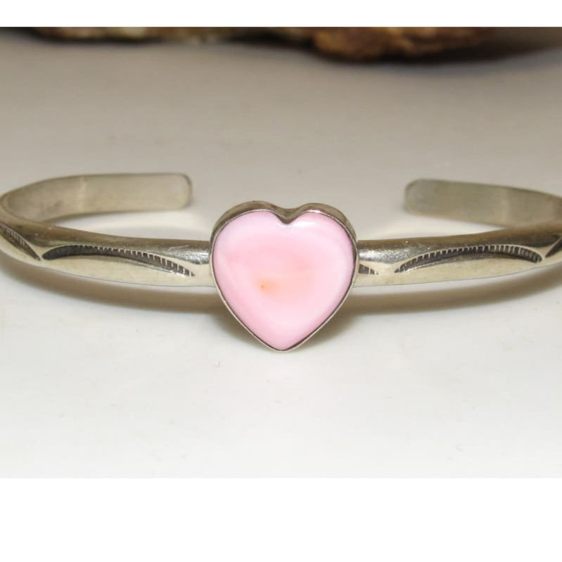 Navajo Pink Conch Heart Bracelet Stacker Sterling Silver