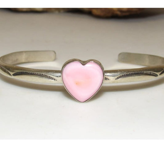 Navajo Pink Conch Heart Bracelet Stacker Sterling Silver