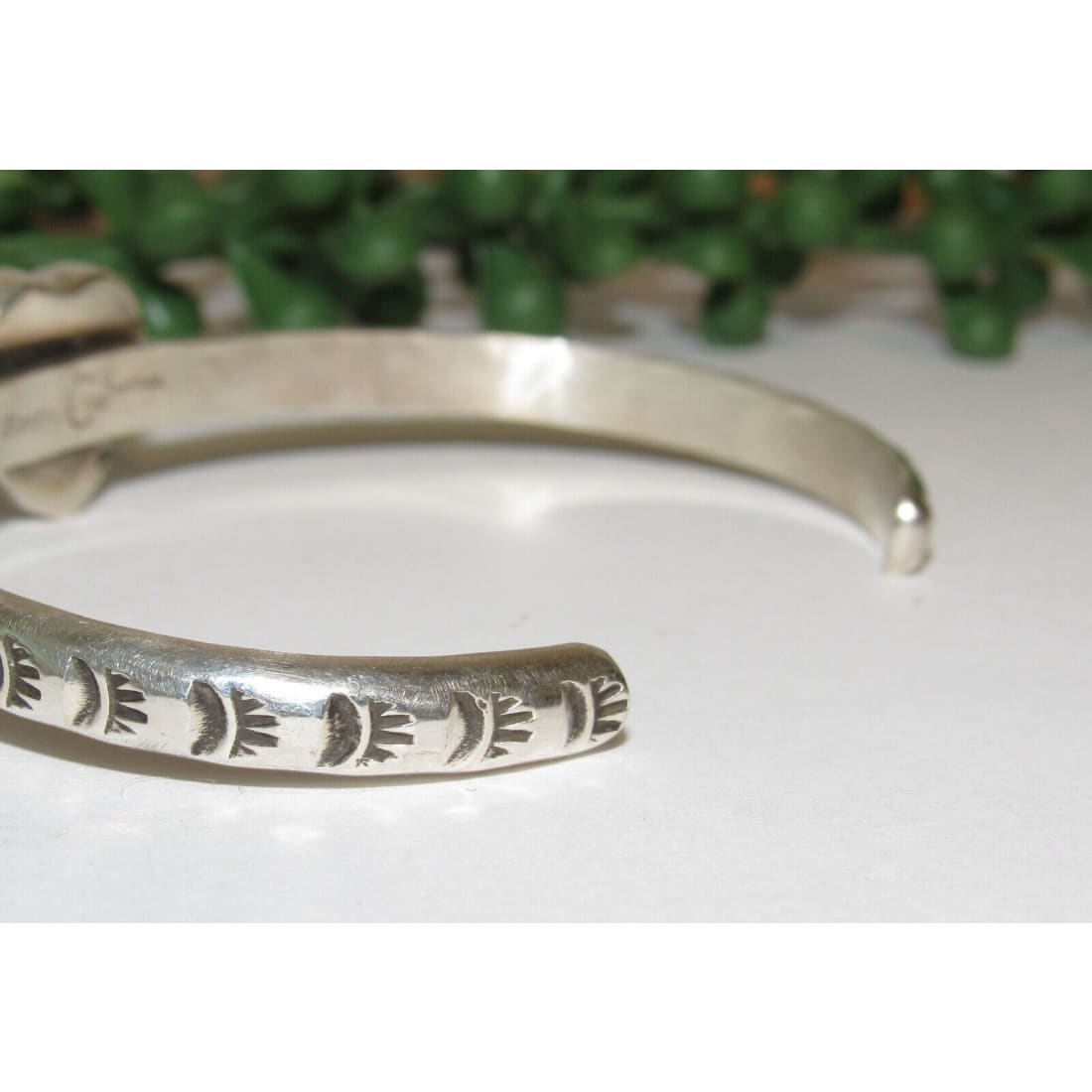 Navajo Pink Conch Heart Bracelet Stacker Sterling Silver