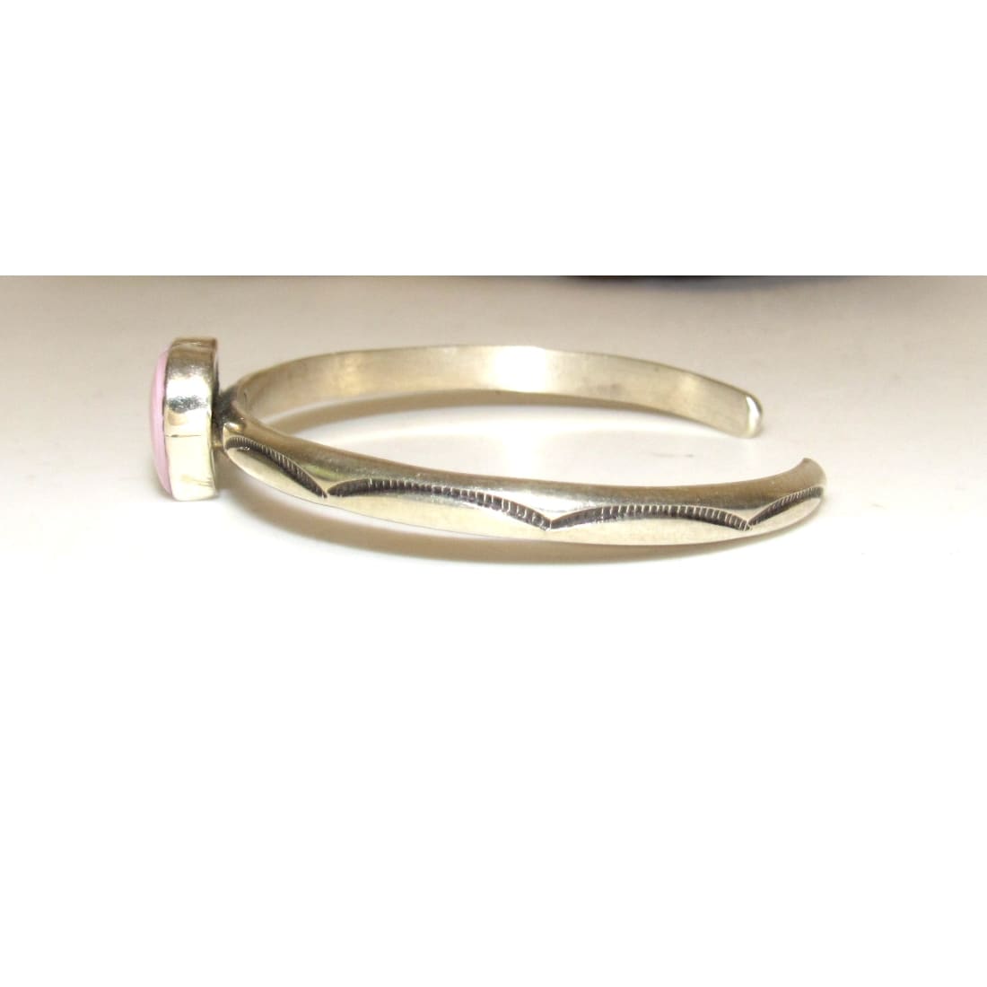 Navajo Pink Conch Heart Bracelet Stacker Sterling Silver