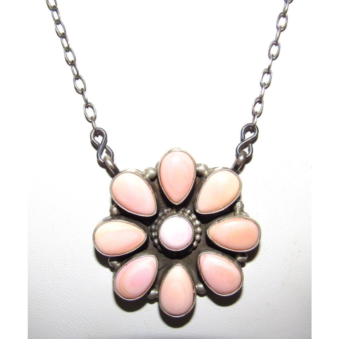 Navajo Pink Conch Shell Cluster Bar Necklace Sterling Silver
