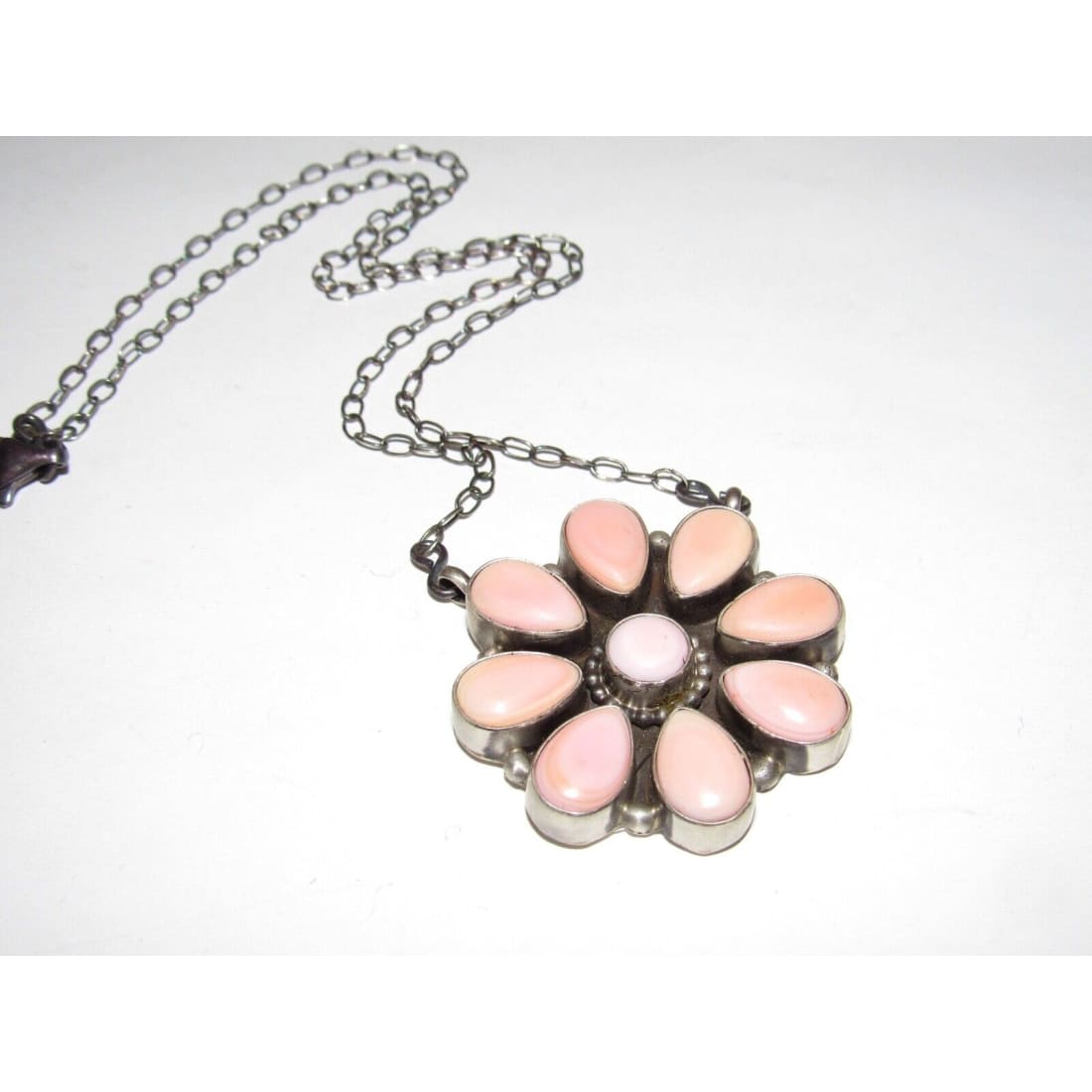 Navajo Pink Conch Shell Cluster Bar Necklace Sterling Silver