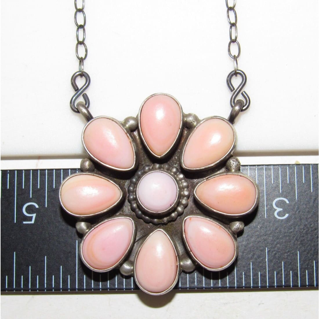 Navajo Pink Conch Shell Cluster Bar Necklace Sterling Silver