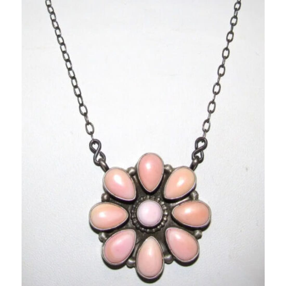 Navajo Pink Conch Shell Cluster Bar Necklace Sterling Silver