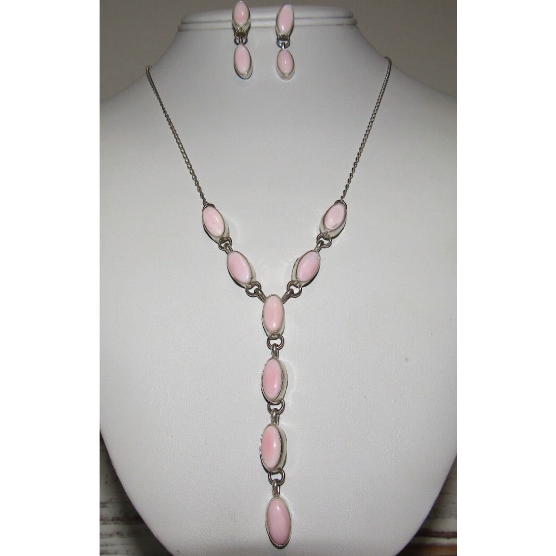 Navajo Pink Conch Shell Lariat Necklace Earrings Set