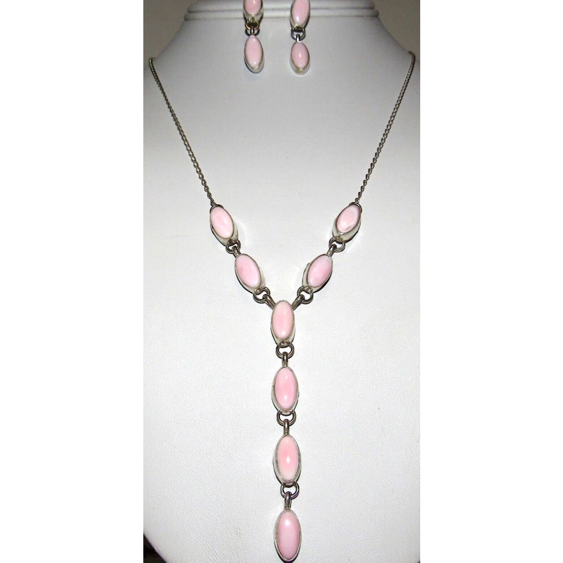 Navajo Pink Conch Shell Lariat Necklace Earrings Set