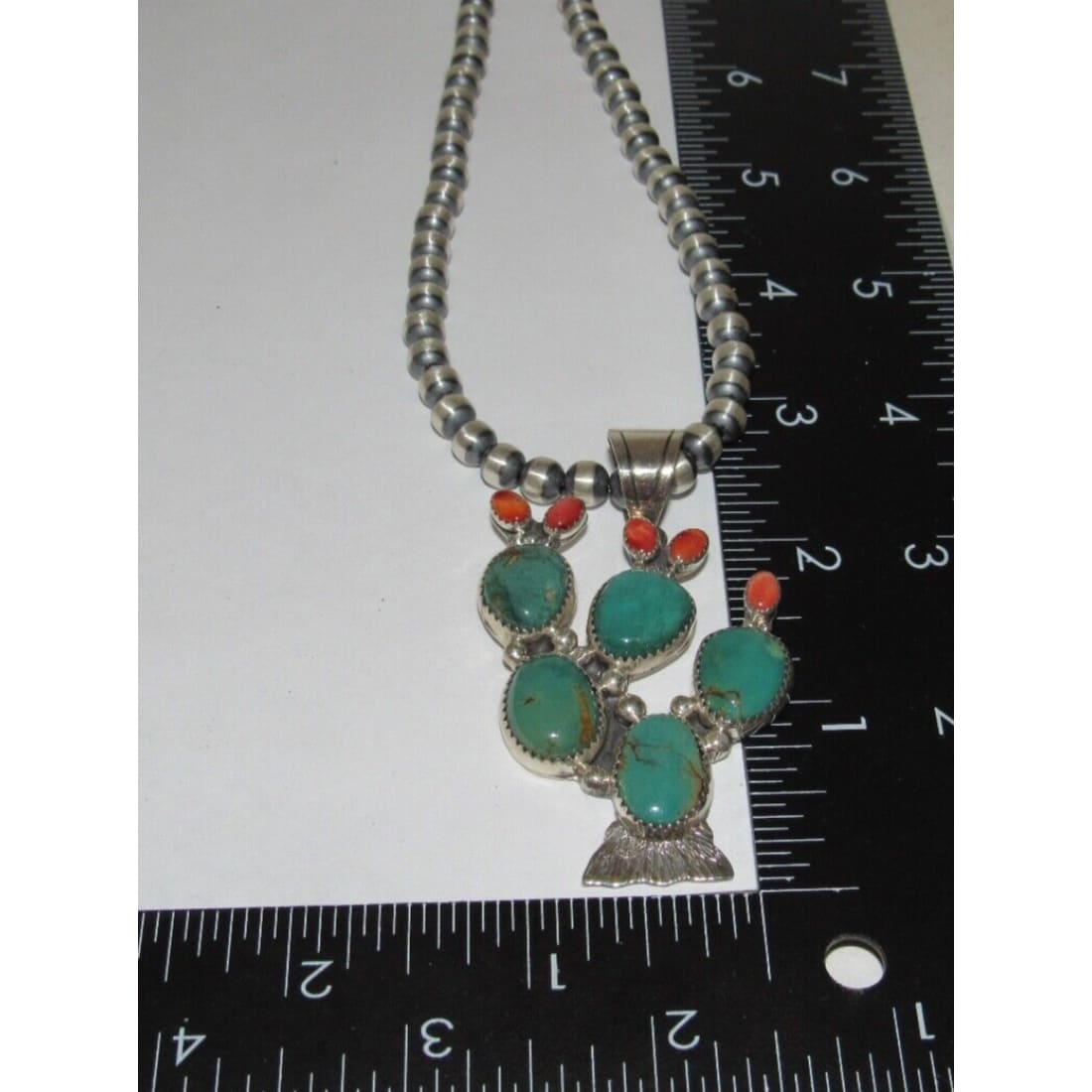 Navajo Prickly Pear Cactus Pendant Sterling Turquoise Red