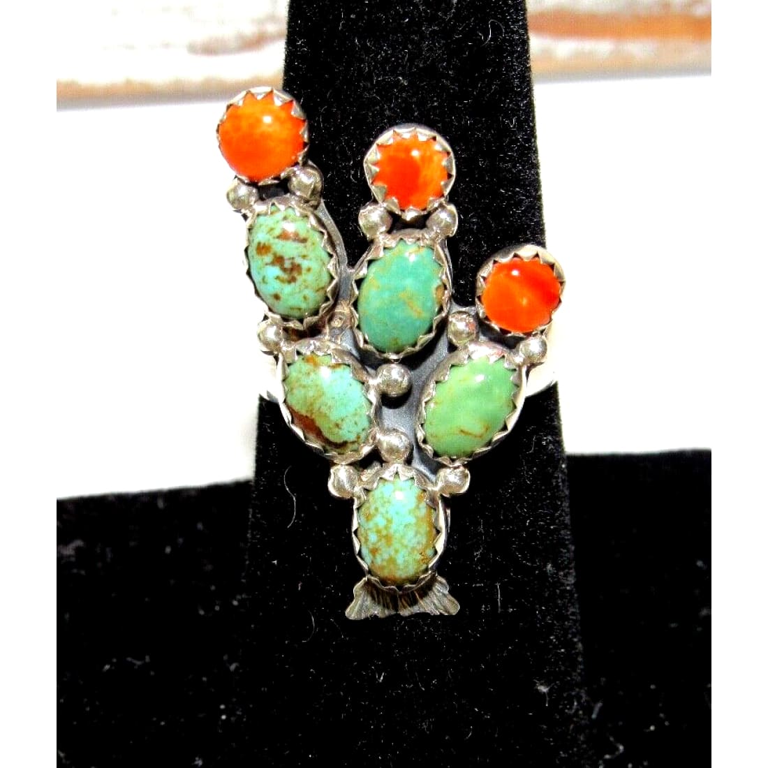 Navajo Prickly Pear Cactus Ring Sz 7 Sterling Silver