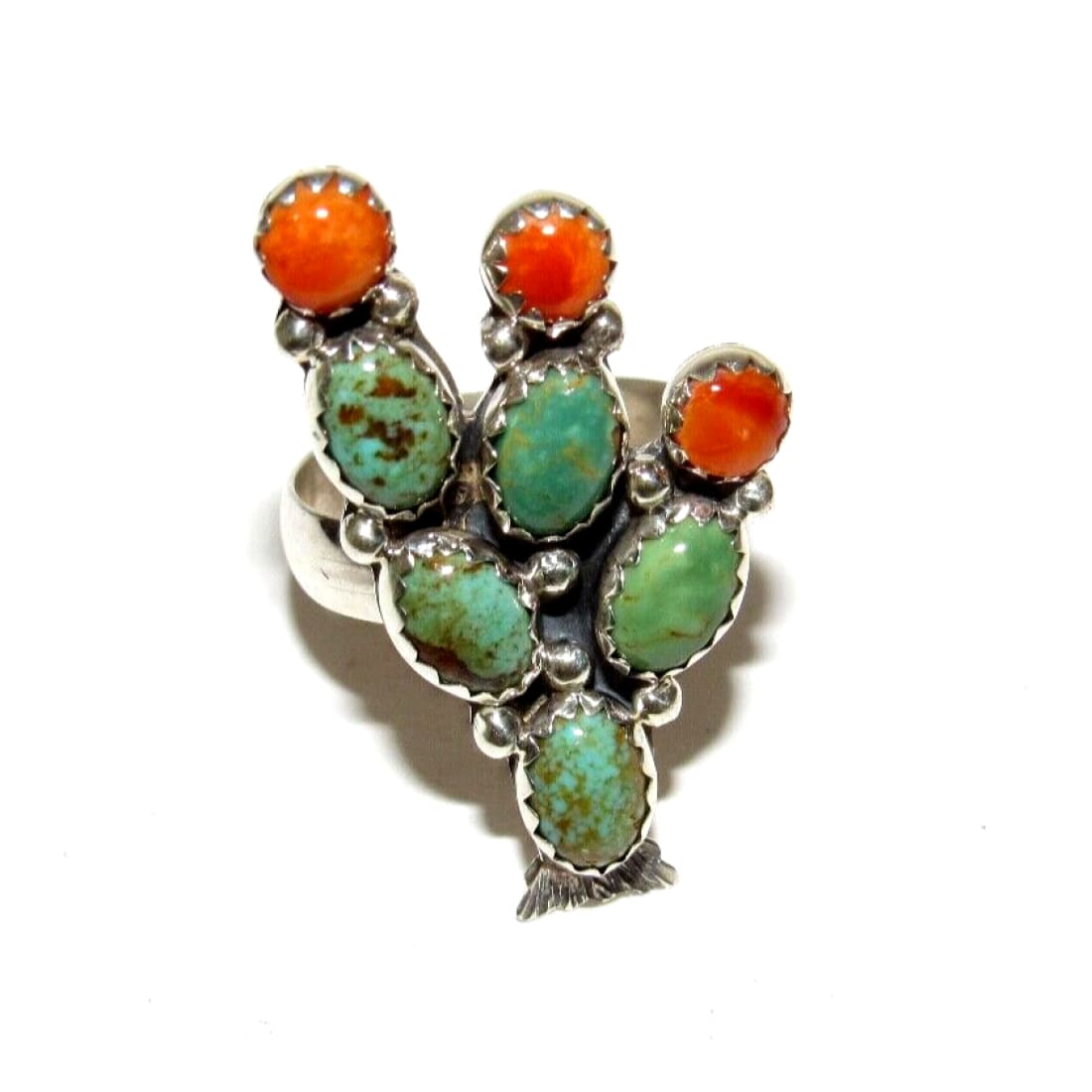 Navajo Prickly Pear Cactus Ring Sz 7 Sterling Silver
