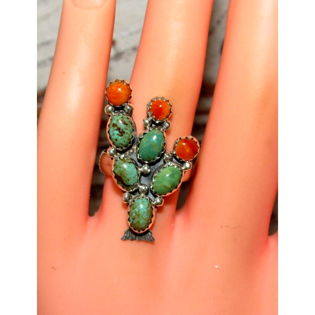 Navajo Prickly Pear Cactus Ring Sz 7 Sterling Silver