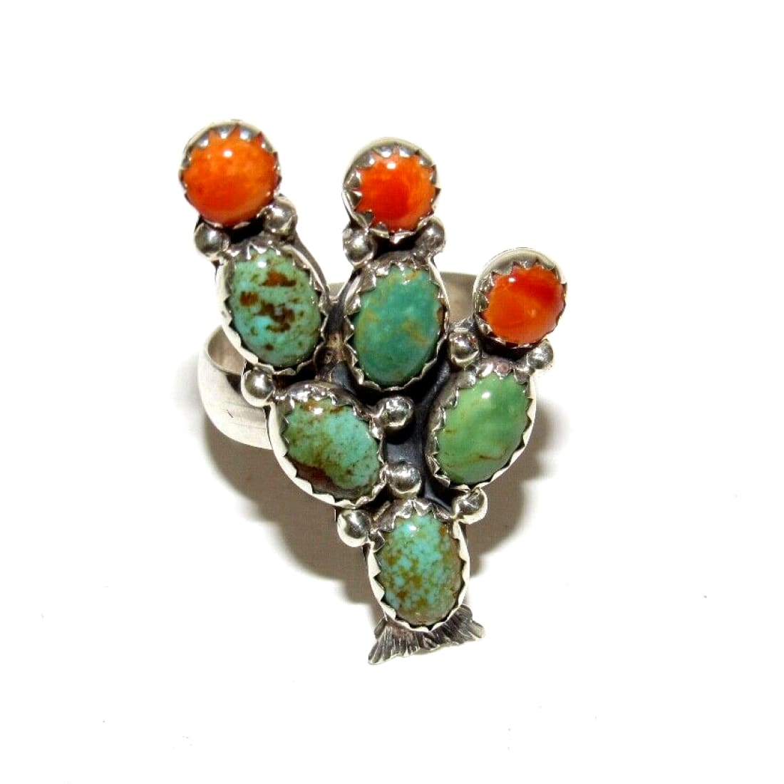 Navajo Prickly Pear Cactus Ring Sz 7 Sterling Silver