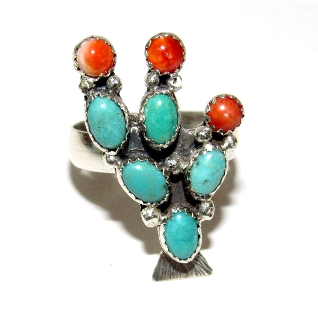 Navajo Prickly Pear Cactus Ring Sz 8 Sterling Silver