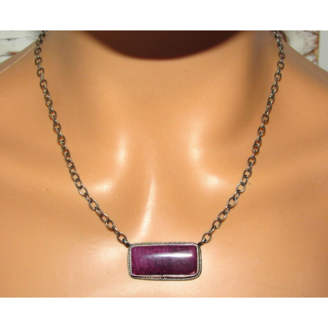 Navajo Purple Spiny Bar Necklace Sterling Silver Native