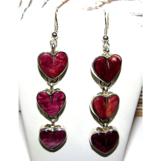 Navajo Purple Spiny Heart Dangle Earrings Sterling Silver