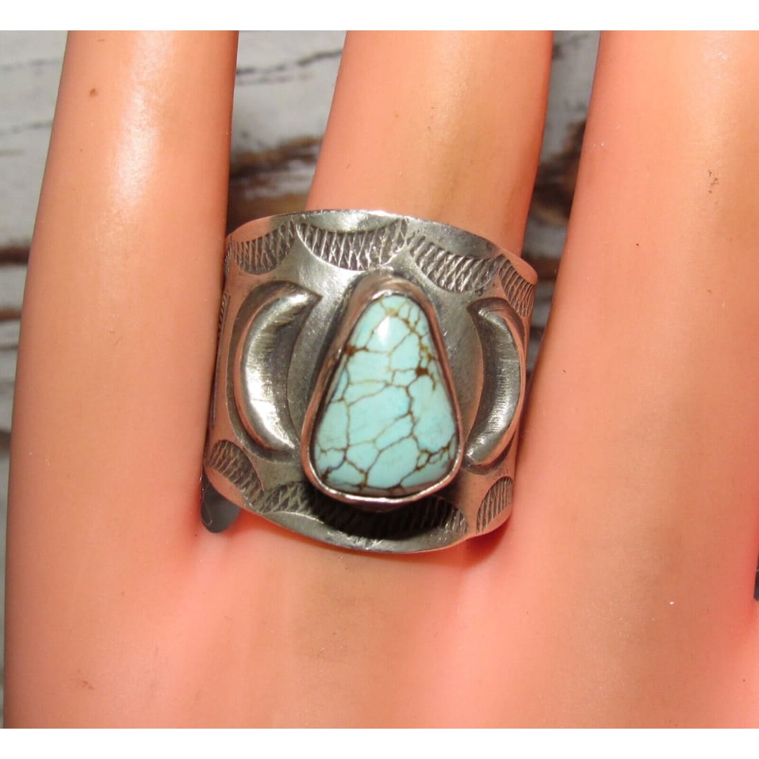 Navajo R.Willie Dry Creek Turquoise Ring Sz 8 Sterling