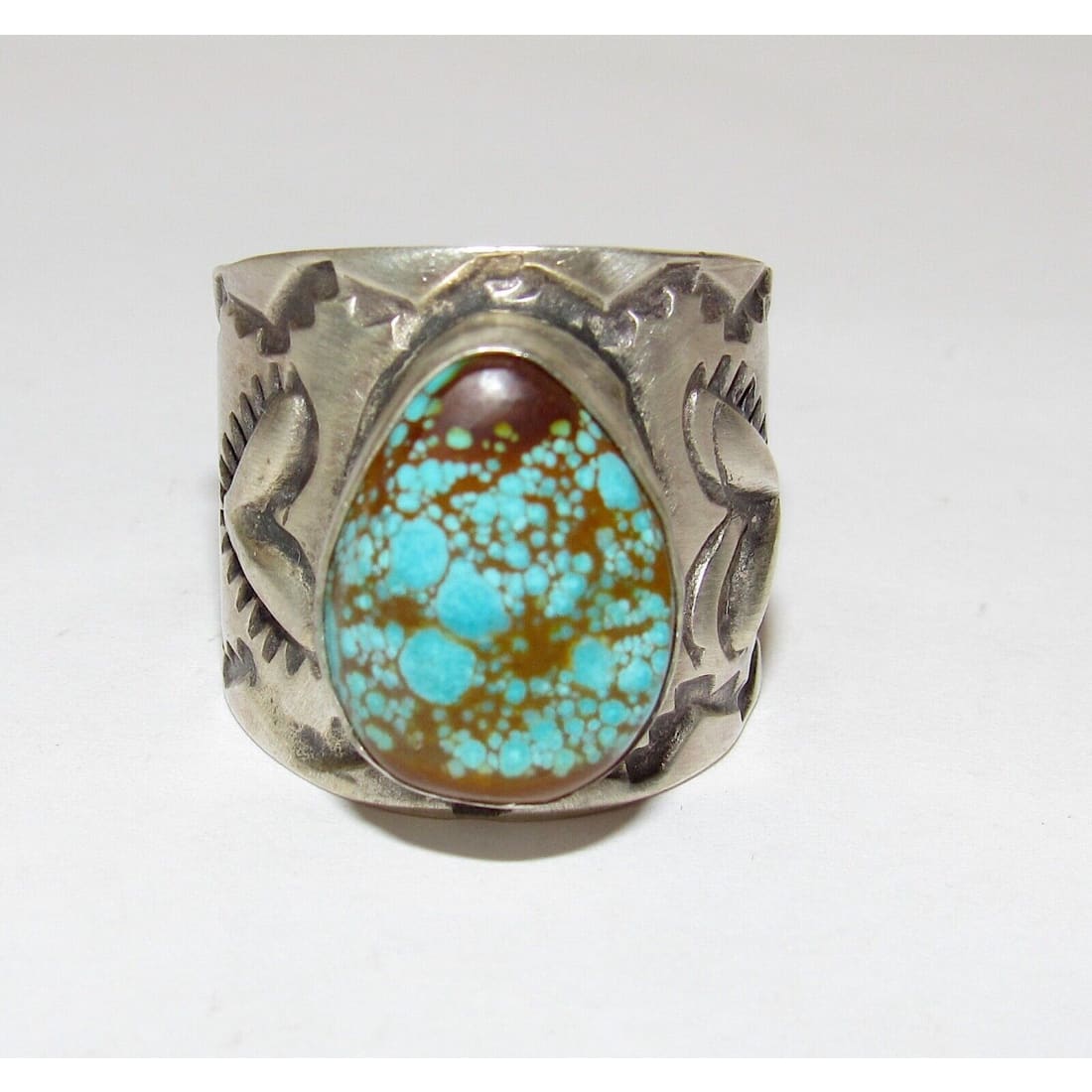Navajo R.Willie Number 8 Turquoise Ring Sz 9 Sterling Silver