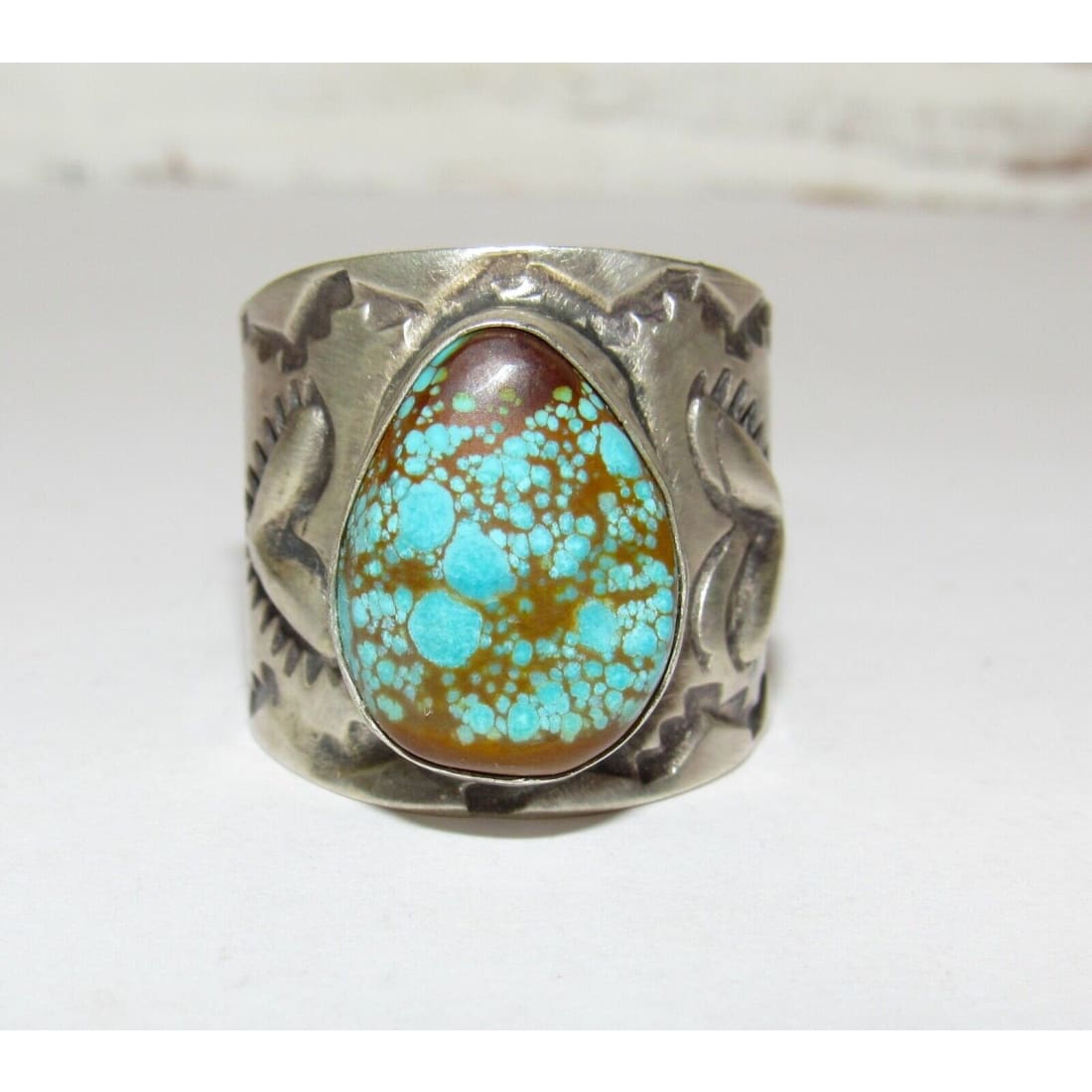 Navajo R.Willie Number 8 Turquoise Ring Sz 9 Sterling Silver