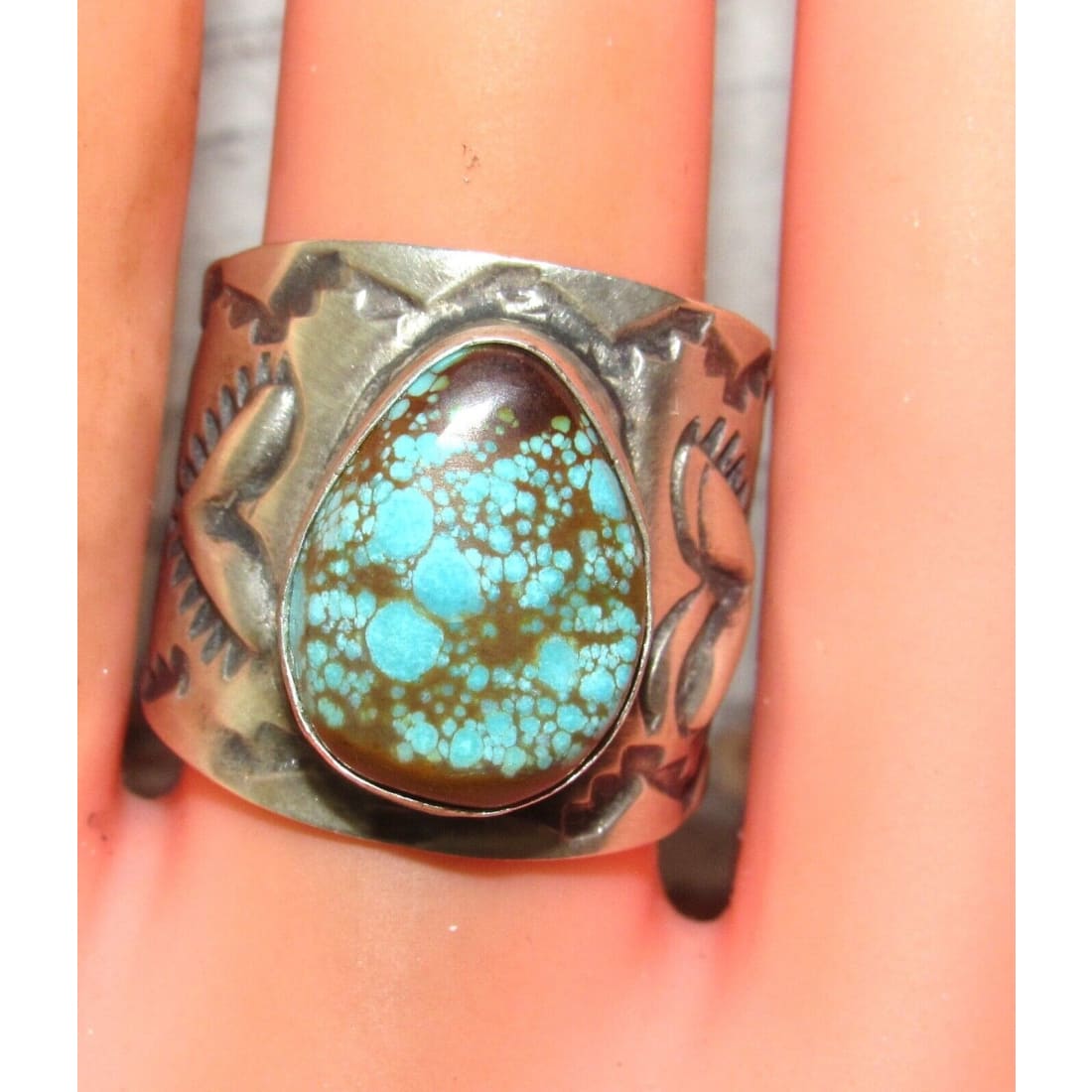 Navajo R.Willie Number 8 Turquoise Ring Sz 9 Sterling Silver