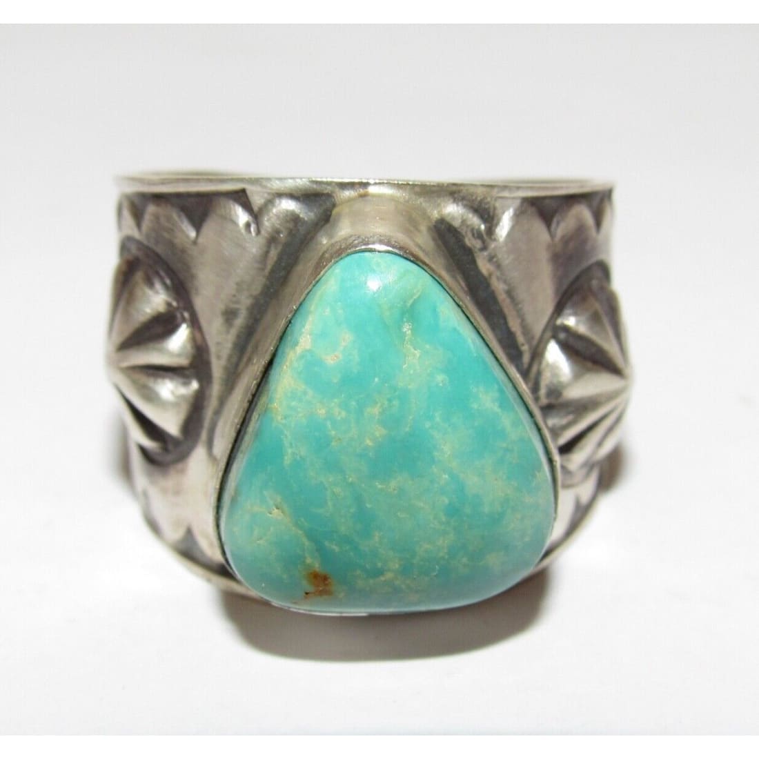 Southwestern Style Vintage Sterling Silver & Turquoise Hand Stamped Ring offers