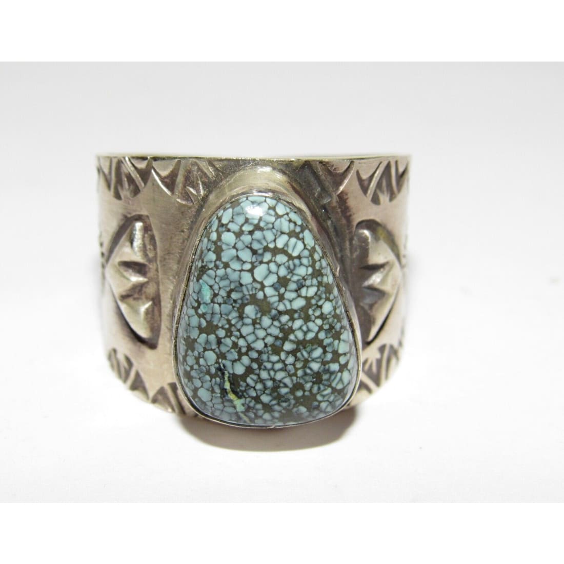 Navajo R.Willie Spiderweb Kingman Turquoise Ring Sz 14