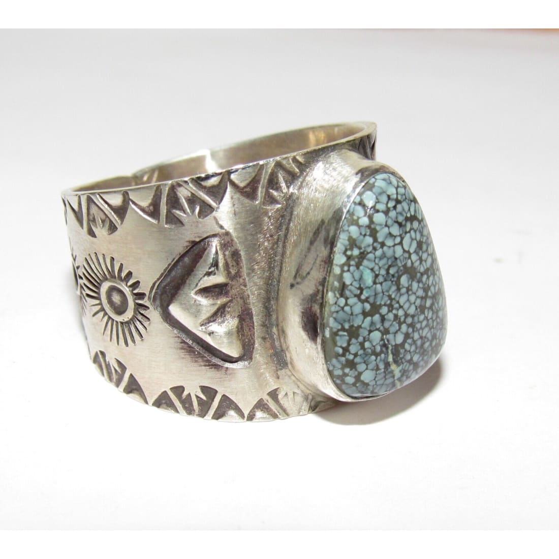 Navajo R.Willie Spiderweb Kingman Turquoise Ring Sz 14