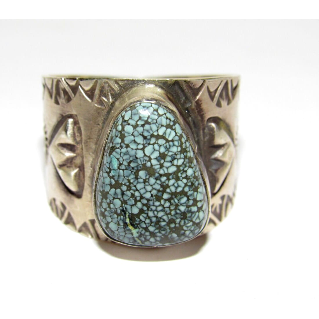 Navajo R.Willie Spiderweb Kingman Turquoise Ring Sz 14