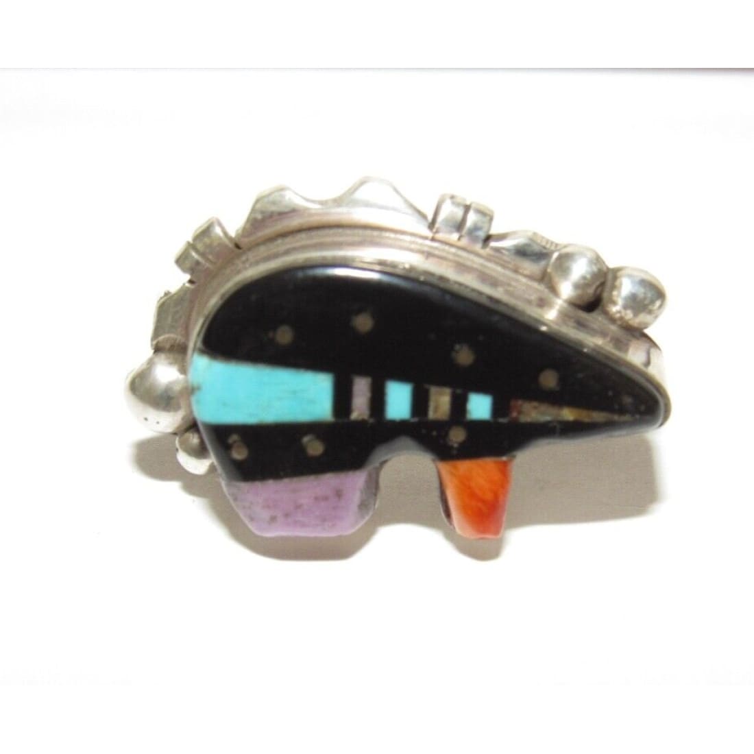 Navajo Ray Jack Turquoise Spiny Jet Inlay Bear Ring Size 8 -