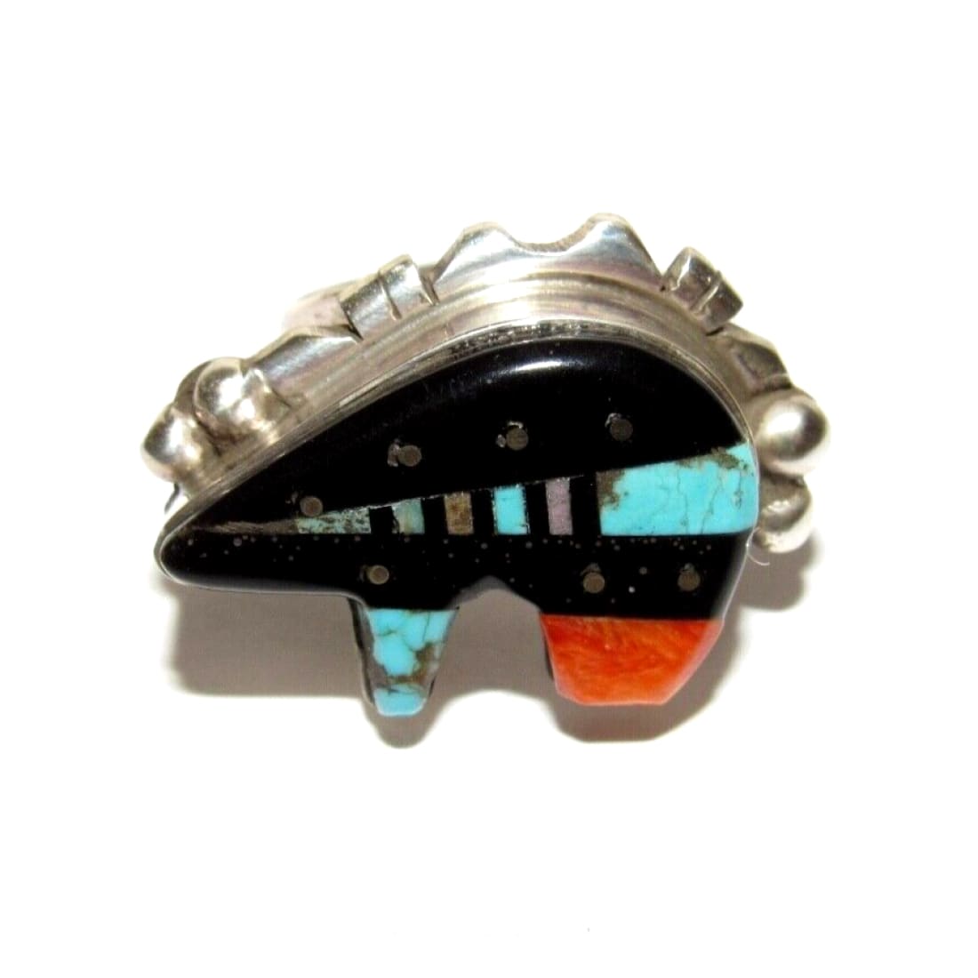 Navajo Ray Jack Turquoise Spiny Jet Inlay Bear Ring Size 8 -