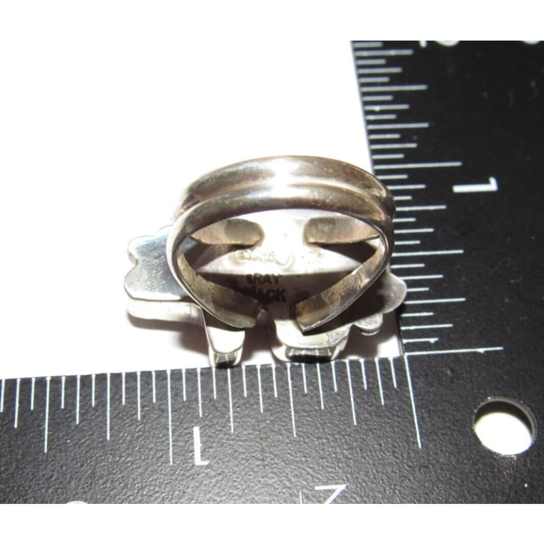 Navajo Ray Jack Turquoise Spiny Jet Inlay Bear Ring Size 8 -