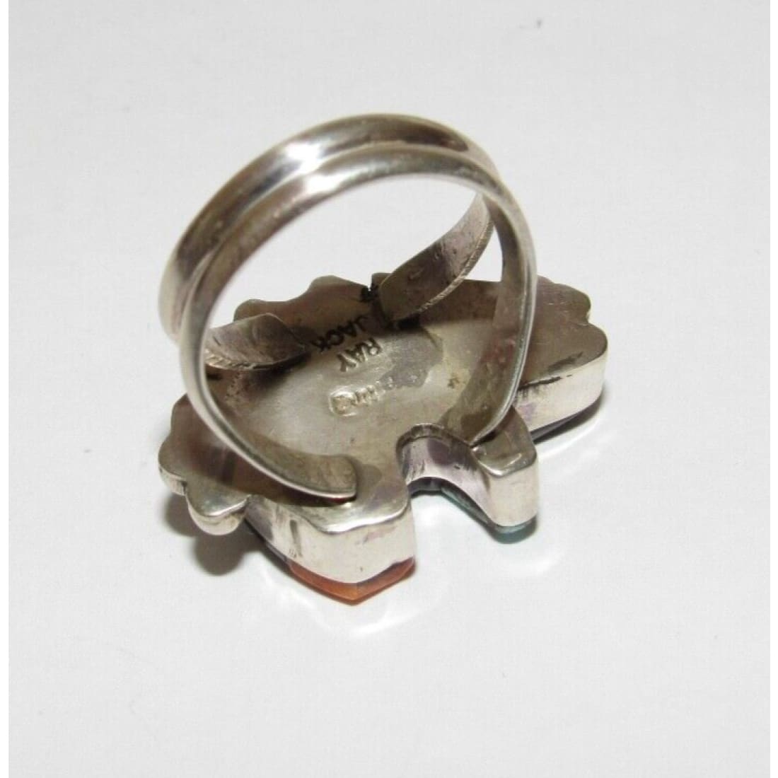 Navajo Ray Jack Turquoise Spiny Jet Inlay Bear Ring Size 8 -