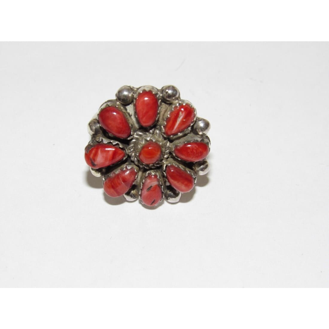 Navajo Red Orange Cluster Ring Sz 7.5 Sterling Silver M.