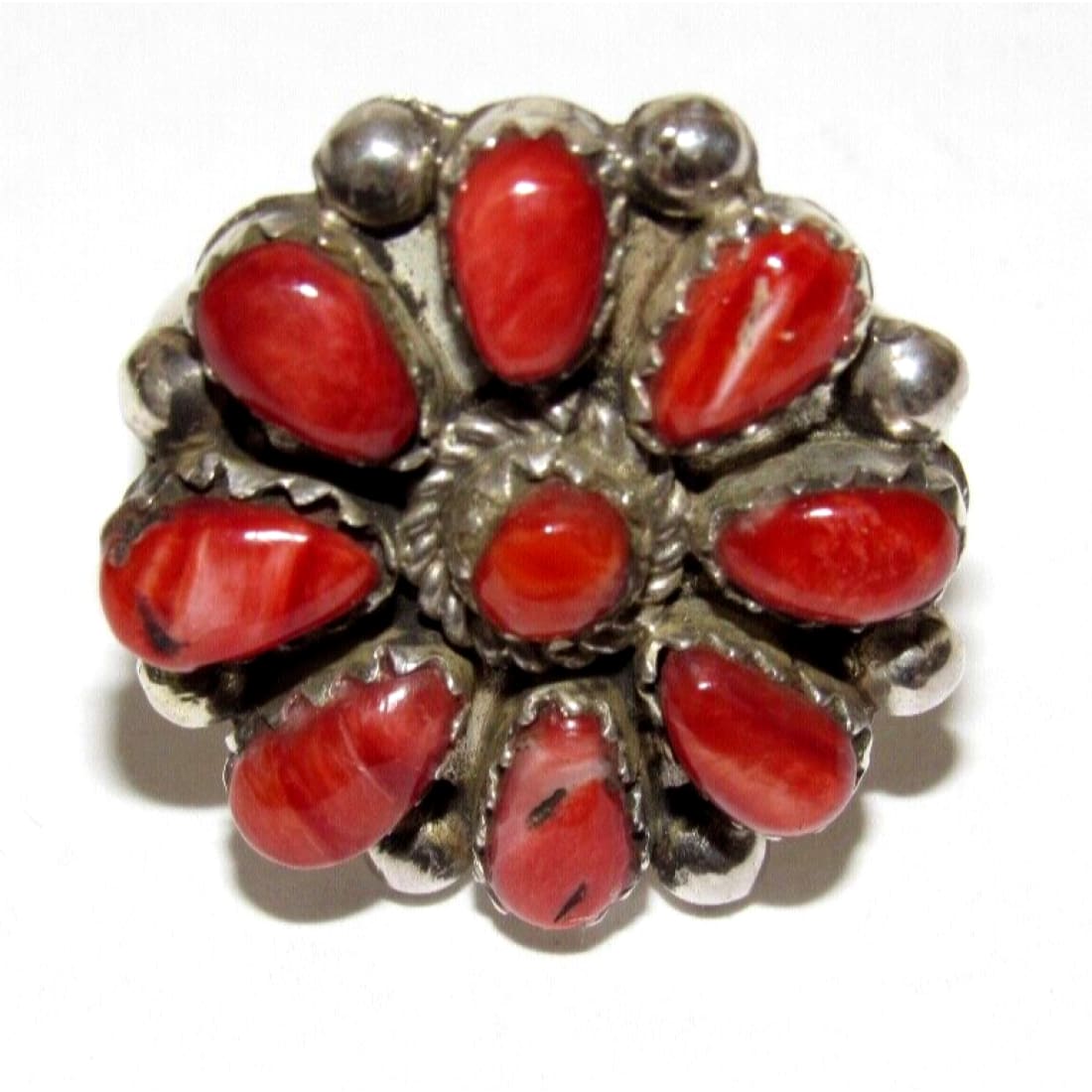 Navajo Red Orange Cluster Ring Sz 7.5 Sterling Silver M.