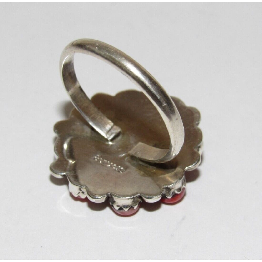 Navajo Red Orange Cluster Ring Sz 7.5 Sterling Silver M.
