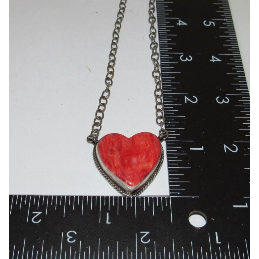 Navajo Red Orange Spiny Heart Bar Necklace Sterling Silver