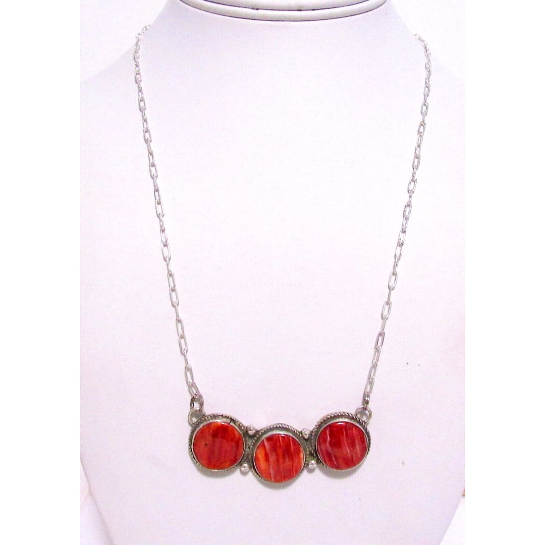 Navajo Red Spiny Bar Necklace Sterling Silver Native