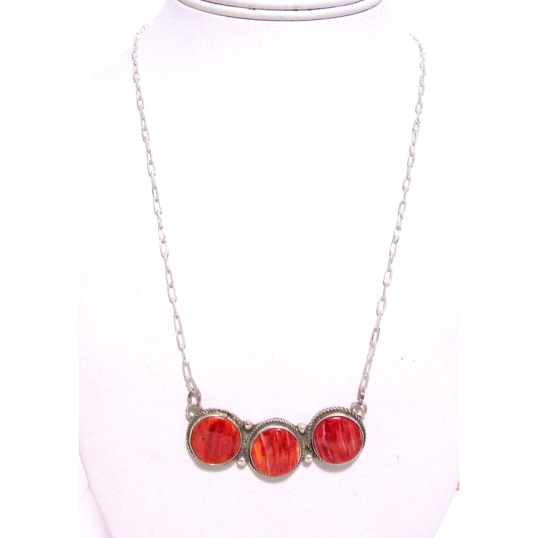 Navajo Red Spiny Bar Necklace Sterling Silver Native