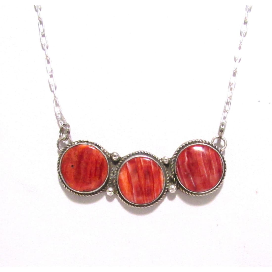 Navajo Red Spiny Bar Necklace Sterling Silver Native